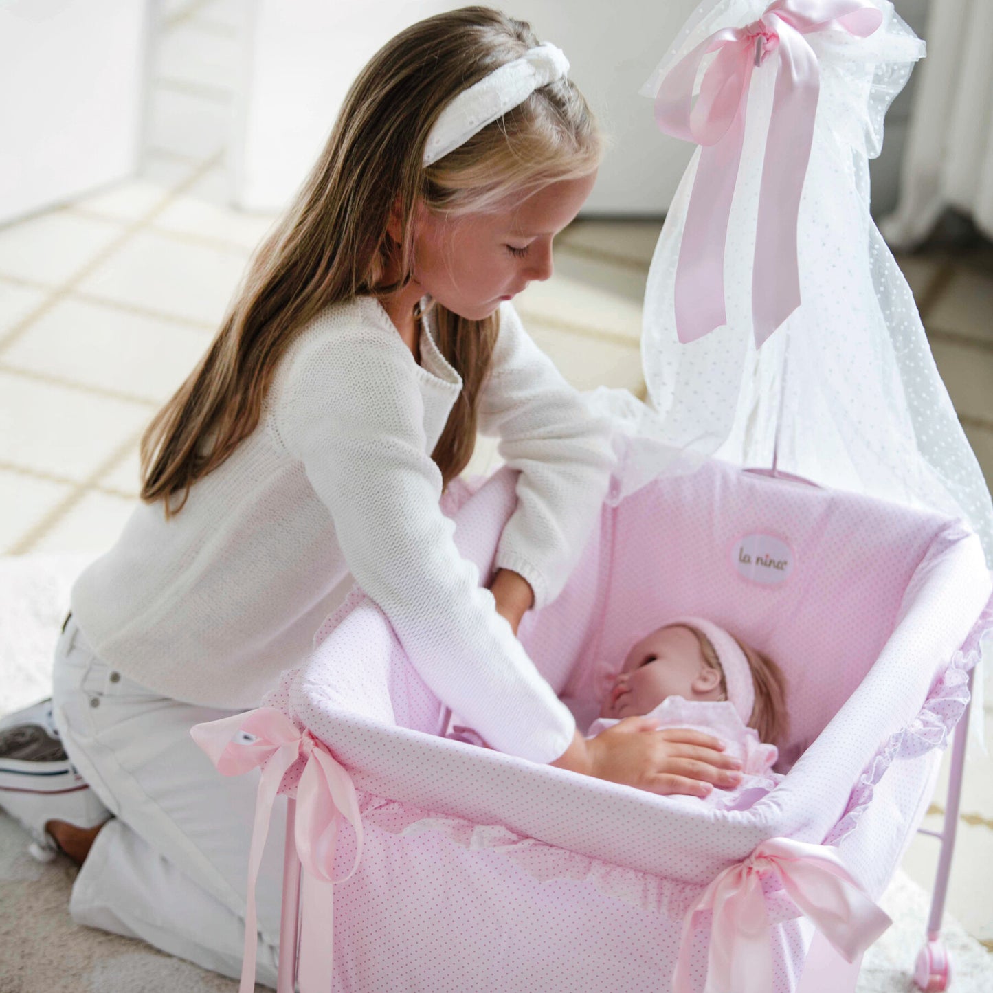 La Nina - Cuna con dosel Polka Dot Pink